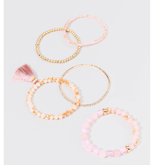 Francesca's Barbara Rose Quartz Tassel Bracelet Set Pink - Picture 6 of 6